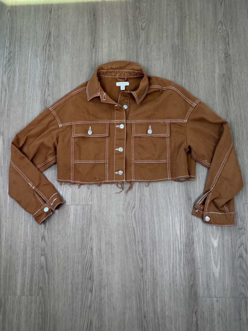 Topshop Tan Jacket with White Stitching